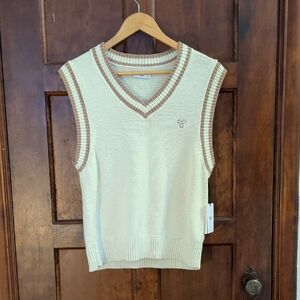 Aritzia Cream and Brown Sleeveless Knit Sweater Vest
